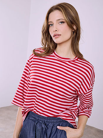 Μπλούζα με ρίγες από βαμβάκι σε κόκκινο