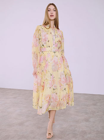 Dress floral with belt in yellow
