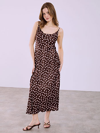 Φόρεμα μάξι με πουά σε καφέ