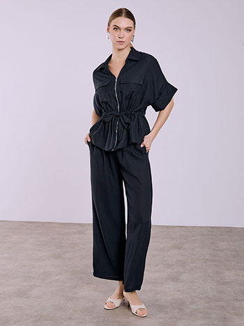Cardigan and wide leg trousers set in midnight blue