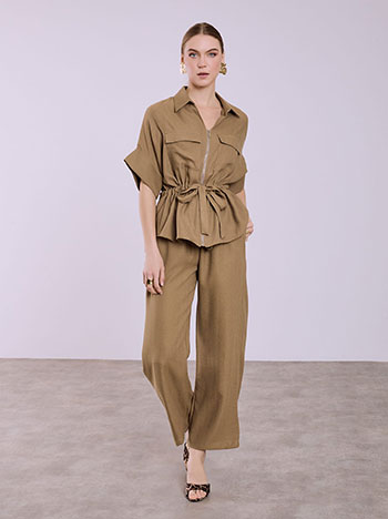 Σετ με ζακέτα και παντελόνα σε καφέ