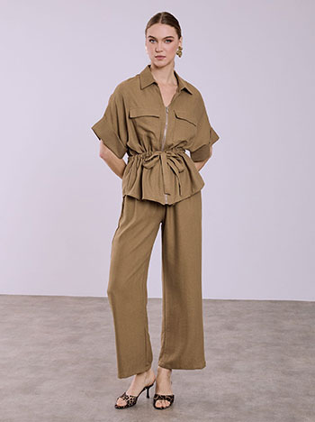 Σετ με ζακέτα και παντελόνα σε καφέ