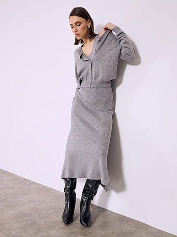 Σετ φόρεμα και ζακέτα με strass σε γκρι