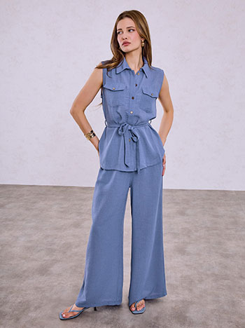 Shirt and trousers set with belt in rough blue