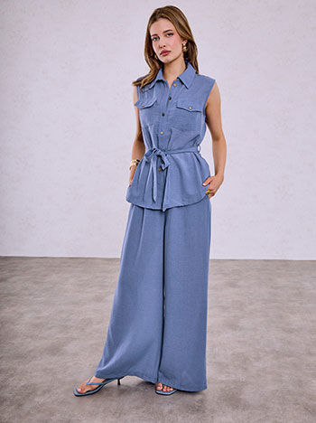 Shirt and trousers set with belt in rough blue
