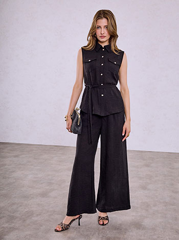 Shirt and trousers set with belt in black