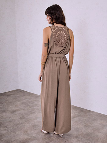 Jumpsuit with crochet back detail in brown