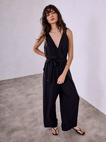 Jumpsuit with crochet back detail in black