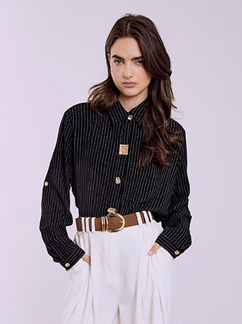 Πουκάμισο ριγέ με λινό σε μαύρο