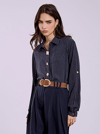 Striped shirt with linen in dark blue