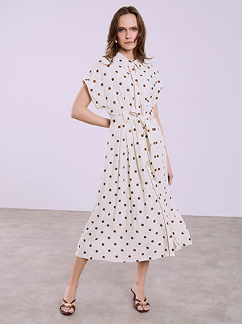 Polka dot midi shirt dress in brown