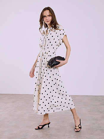 Polka dot midi shirt dress in black