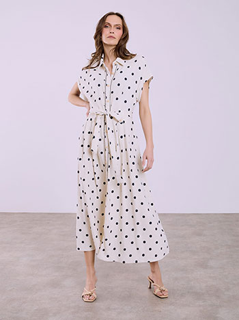 Polka dot midi shirt dress in dark blue