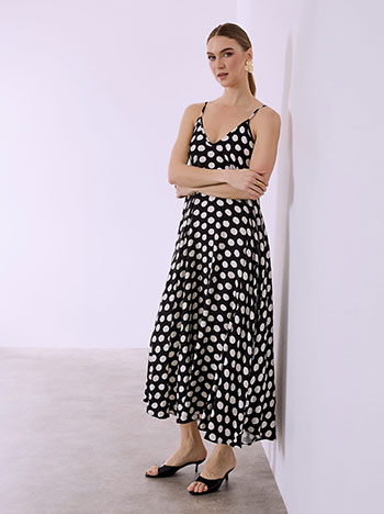 Φόρεμα μάξι πουά με βαμβάκι σε μαύρο