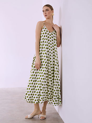 Φόρεμα μάξι πουά με βαμβάκι σε χακί εκρού