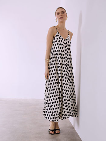 Maxi polka dot dress with cotton in off white black