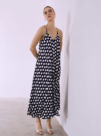 Φόρεμα μάξι πουά με βαμβάκι σε σκούρο μπλε