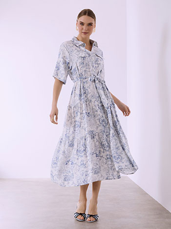 Σεμιζιέ φόρεμα εμπριμέ με ζώνη σε μπλε