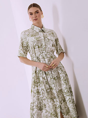 Σεμιζιέ φόρεμα εμπριμέ με ζώνη σε πράσινο