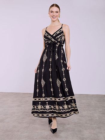 Dress with metallic embroidery in black