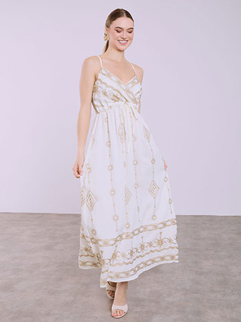 Φόρεμα με μεταλλιζέ κεντήματα σε εκρού