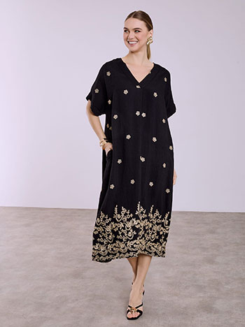 Φόρεμα μίντι με κεντήματα σε μαύρο