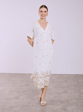 Φόρεμα μίντι με κεντήματα σε εκρού