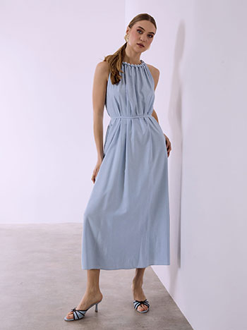 Φόρεμα μάξι με λινό σε γαλάζιο