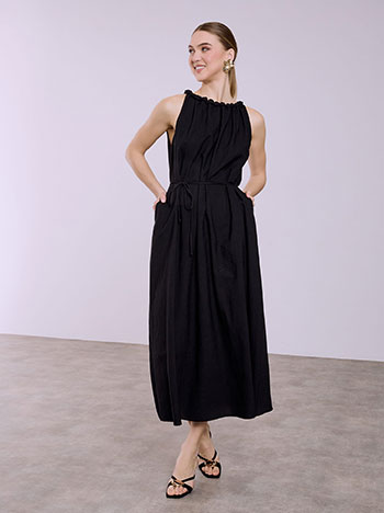 Φόρεμα μάξι με λινό σε μαύρο