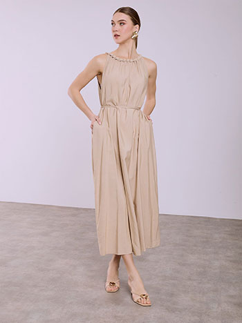 Φόρεμα μάξι με λινό σε μπεζ