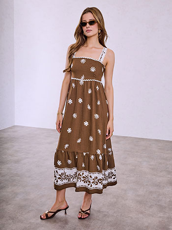 Midi elastic back dress in brown