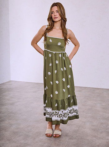 Midi elastic back dress in khaki