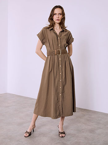 Shirtdress with pleats in brown