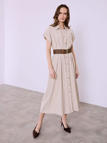 Shirtdress with pleats in beige
