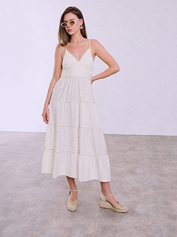 Dress with metallic details in off white