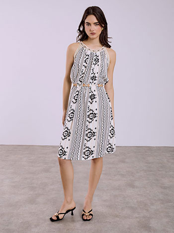 Φόρεμα εμπριμέ με μεταλλιζέ ρίγες σε μαύρο