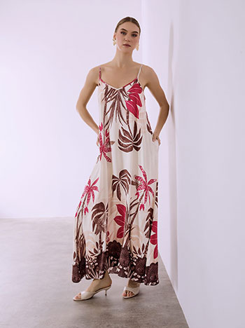 Dress with tropical print in magenta