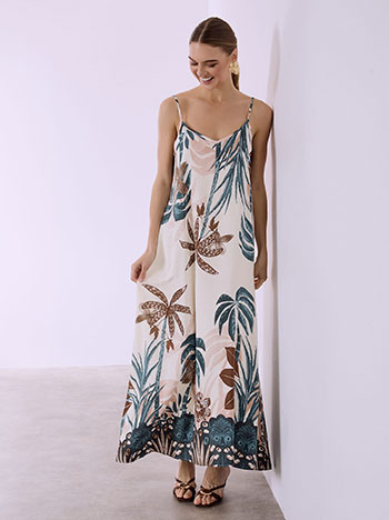 Dress with tropical print in teal