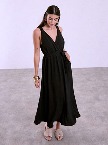 Dress with crochet details in black