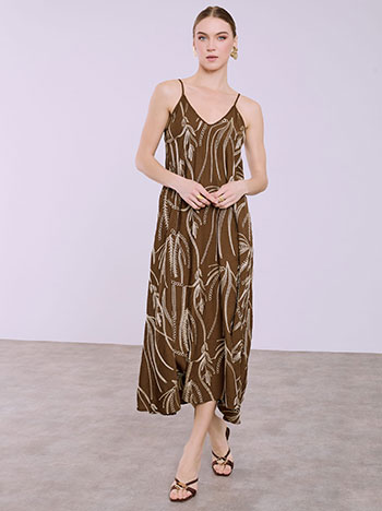 Embroidered maxi dress in brown