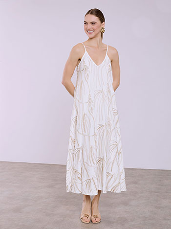 Φόρεμα μάξι με κεντήματα σε λευκό