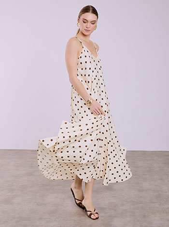 Maxi polka dot dress in brown
