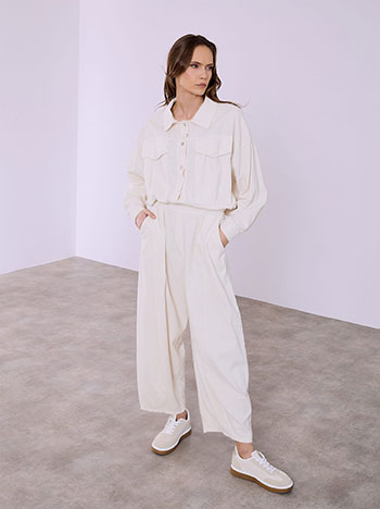 Trousers corduroy with decorative seam in light beige