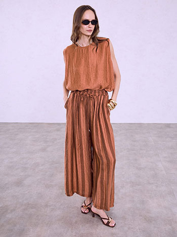 Striped wide-leg trousers in terracota