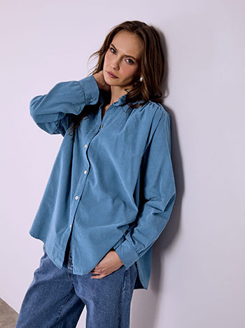 Shirt cotton corduroy in rough blue