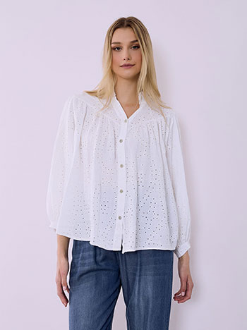 Πουκάμισο με κεντητές διάτρητες λεπτομέρειες σε λευκό