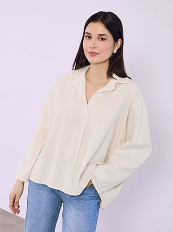Top corduroy with collar in light beige