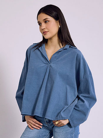 Top corduroy with collar in rough blue