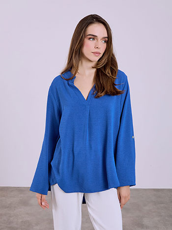 Μπλούζα μονόχρωμη με πιέτα σε μπλε ηλεκτρίκ