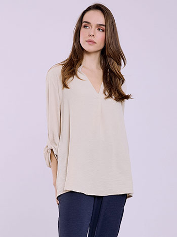 Μπλούζα μονόχρωμη με πιέτα σε μπεζ